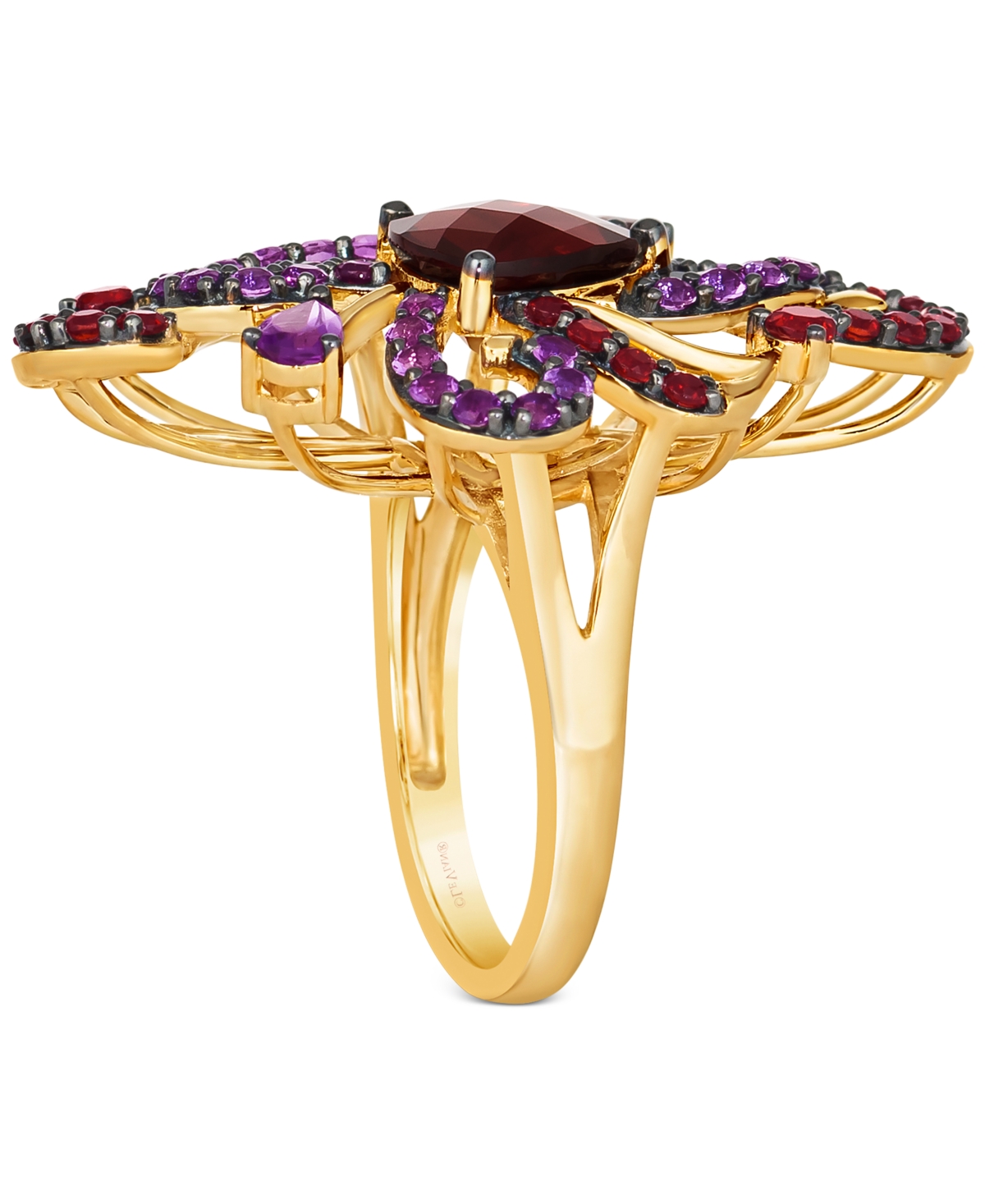 Le Vian Crazy Collection Pomegranate Garnet (4 Ct. T.w.) & Grape Amethyst (5/8 Ct. T.w.) Swirling Statement In 14k Honey Gold Ring