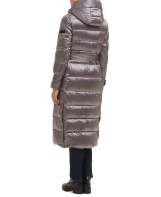 Karl Lagerfeld Paris Women's Belted Hooded Down Puffer Coat & Reviews ...