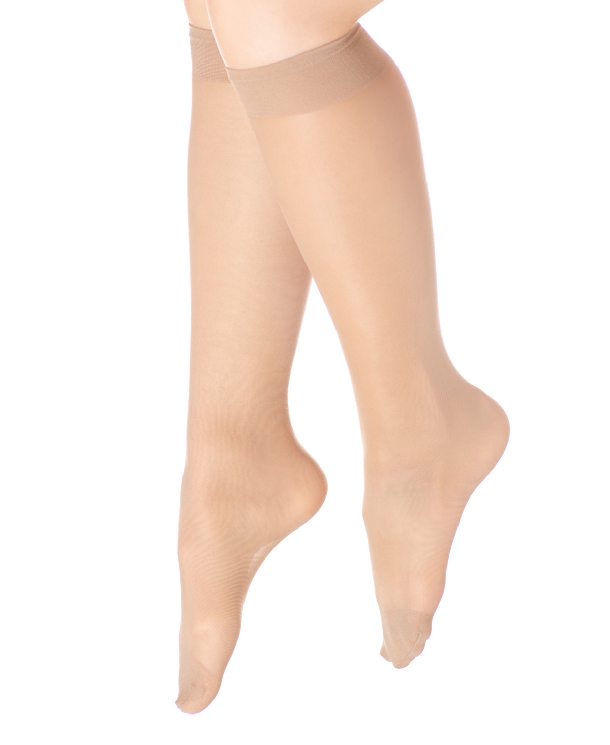 Women's European Made Matte Silky Sheer 20 Denier 2 Pairs of Knee-highs - Natural