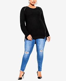 Trendy Plus Size Zip Front Sweater