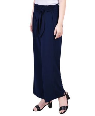 Petite Cropped Solid Pull On Pants with Sash