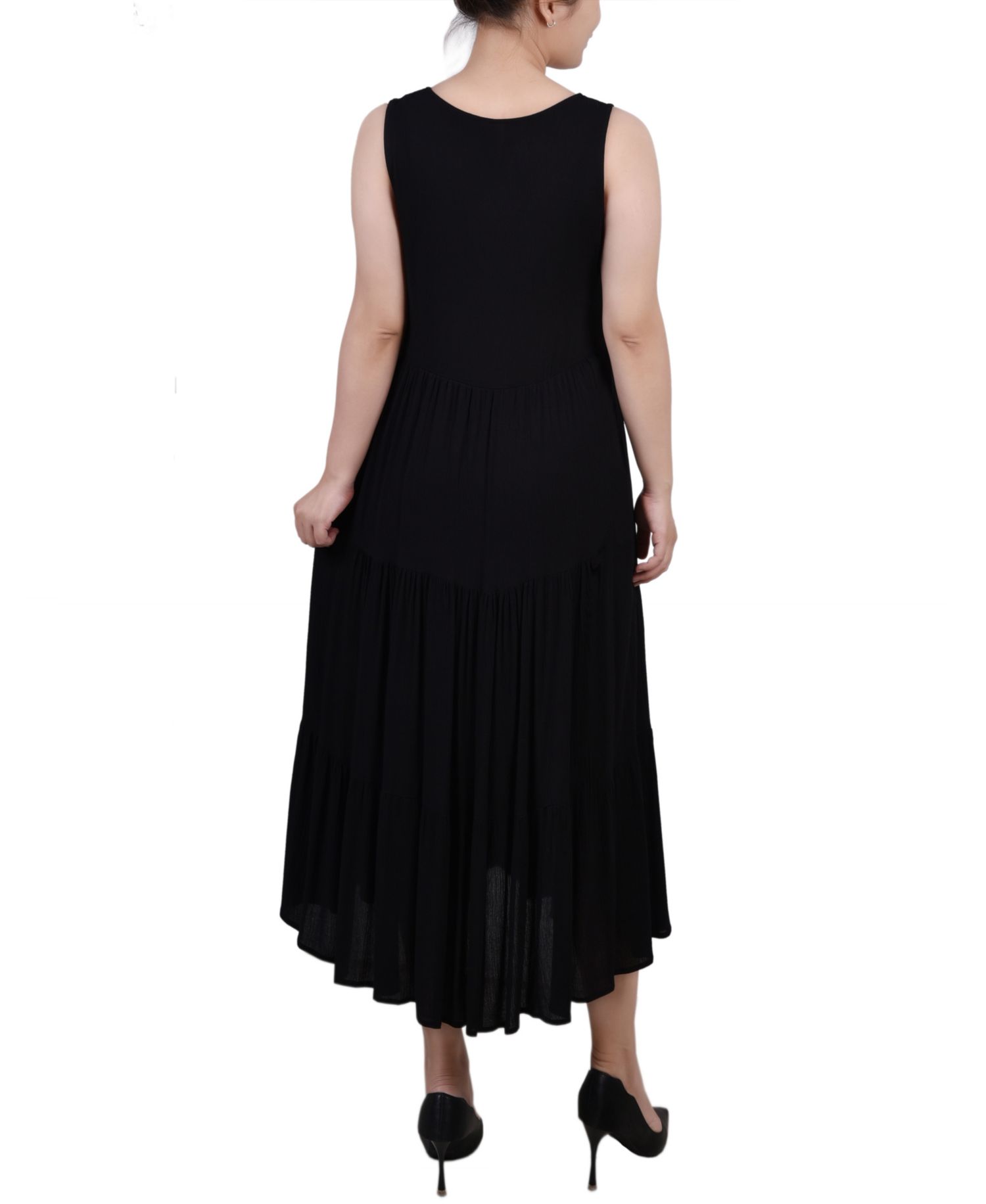 Petite Sleeveless Surplice Tiered Dress