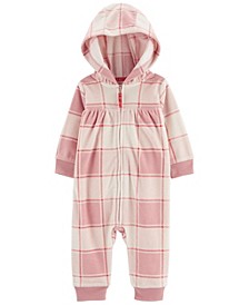 Baby Girls Plaid Hooded Fleece Jumpsuit