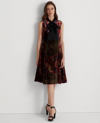 Lauren Ralph Lauren Women's Print Tie-Neck Velvet Dress - Macy's