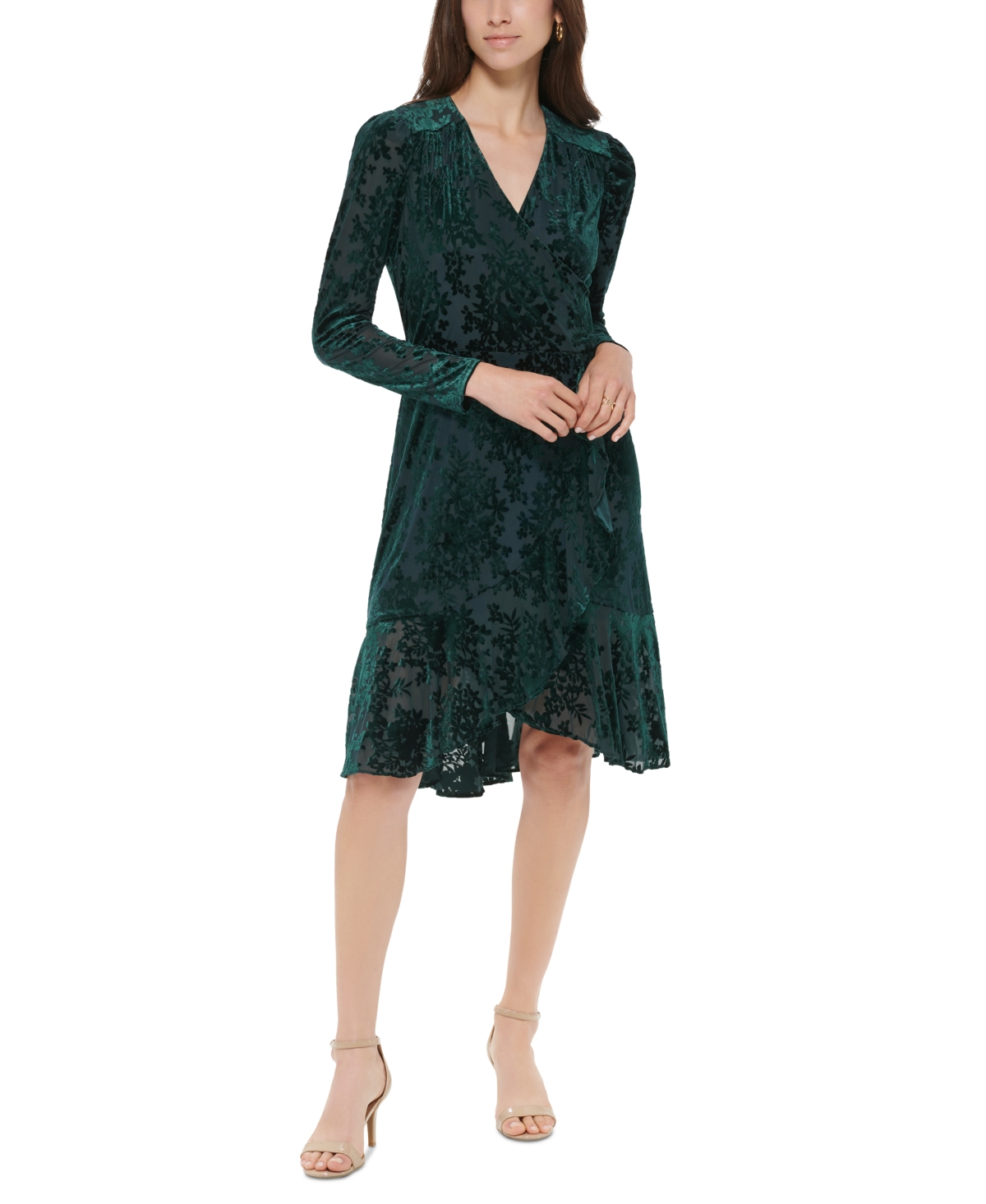Tommy Hilfiger Women's Burnout Velvet Faux-Wrap Dress