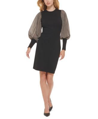 Calvin Klein - Women's Contrast-Sleeve Sweater Sheath Dress