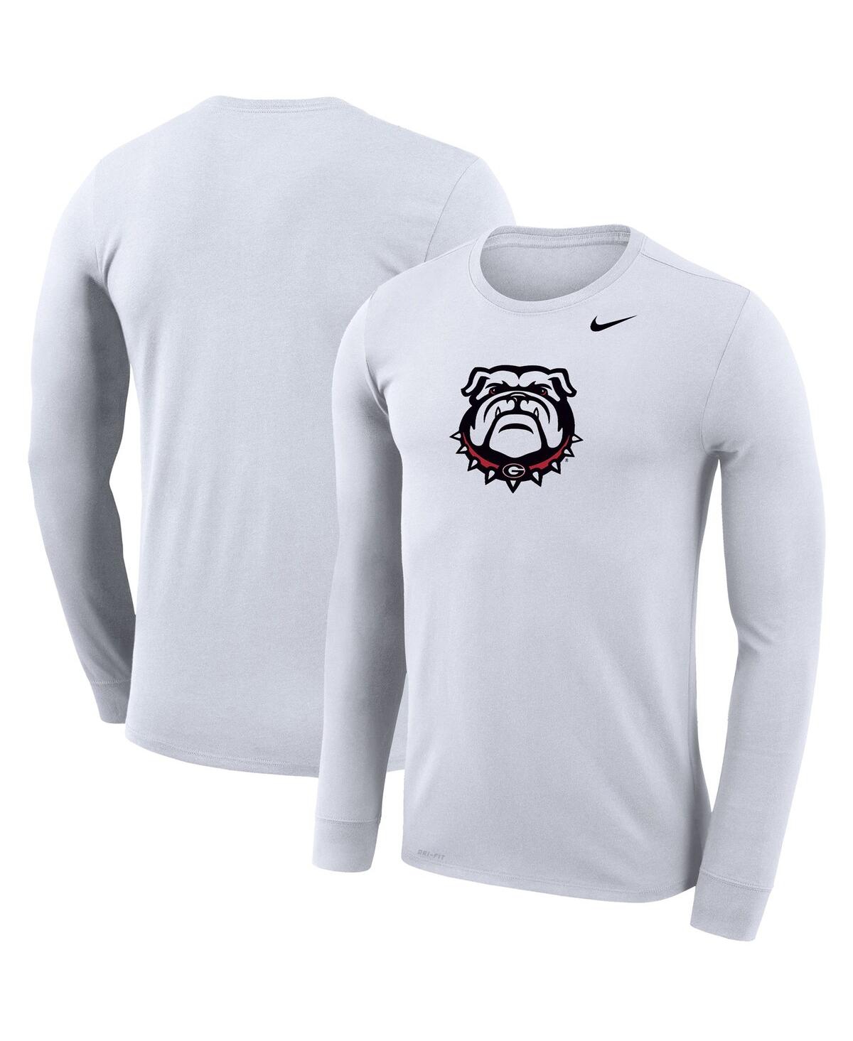 Men's Nike White Georgia Bulldogs Secondary School Logo Legend Performance Long Sleeve T-shirt