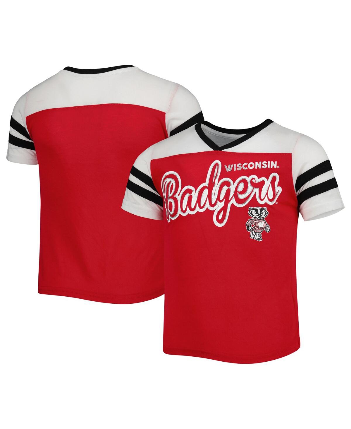 Colosseum Kids' Big Girls  Red Wisconsin Badgers Practically Perfect Striped T-shirt