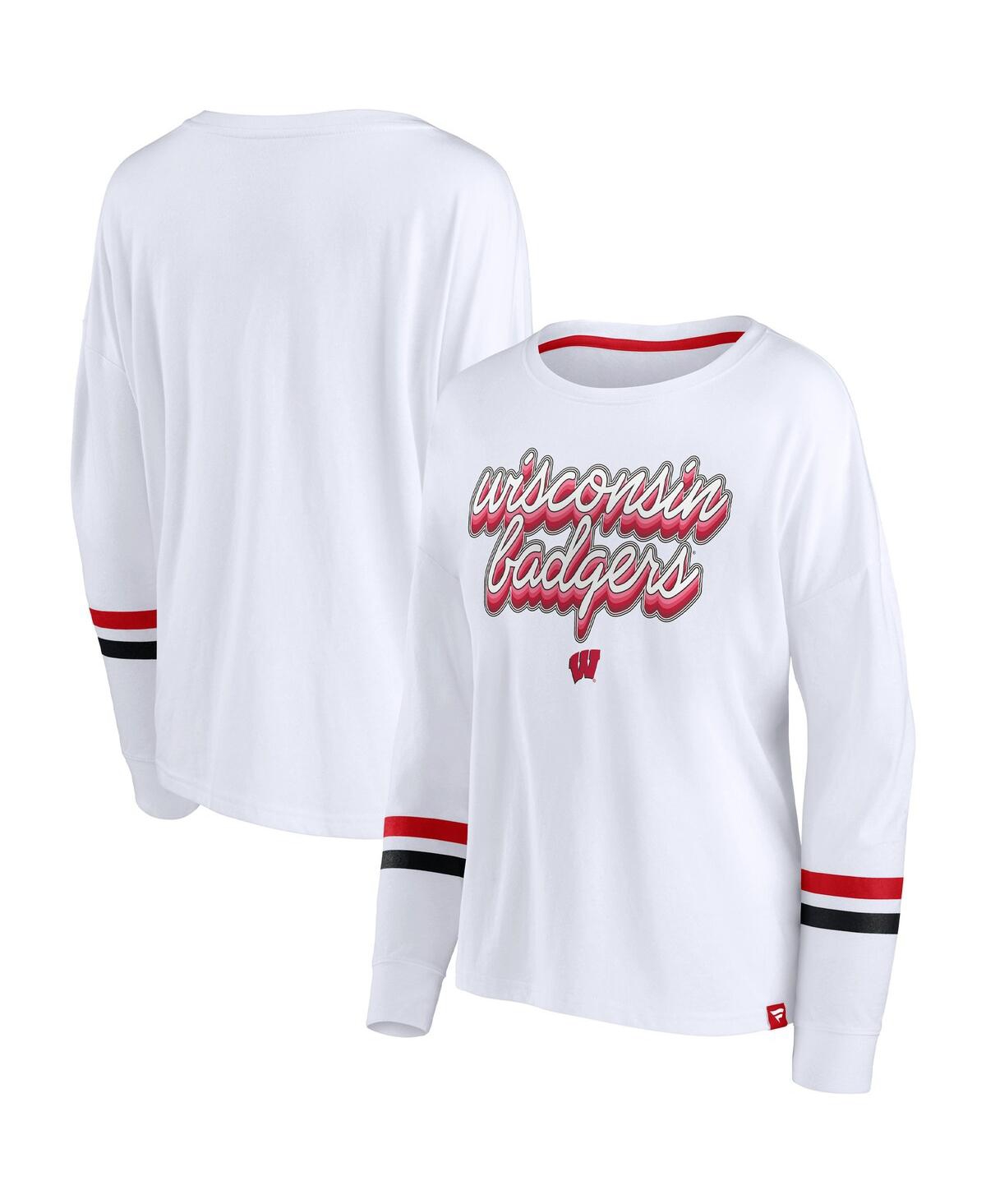 Fanatics Women's  White Wisconsin Badgers Retro Power Striped Long Sleeve T-shirt In White
