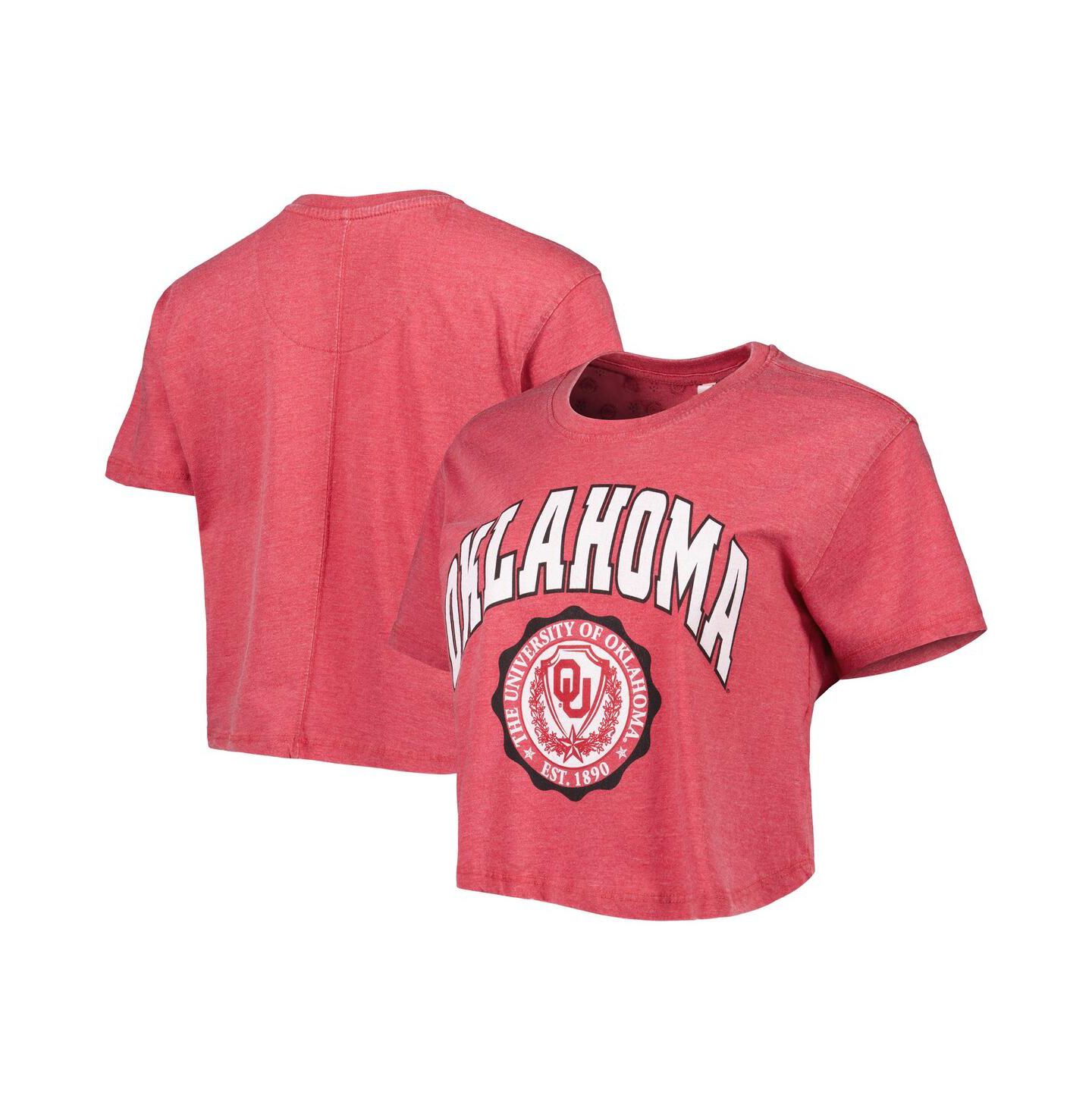 Женская футболка Pressbox Crimson Oklahoma Sooners Edith Vintage-Like Burnout Crop — фото 1