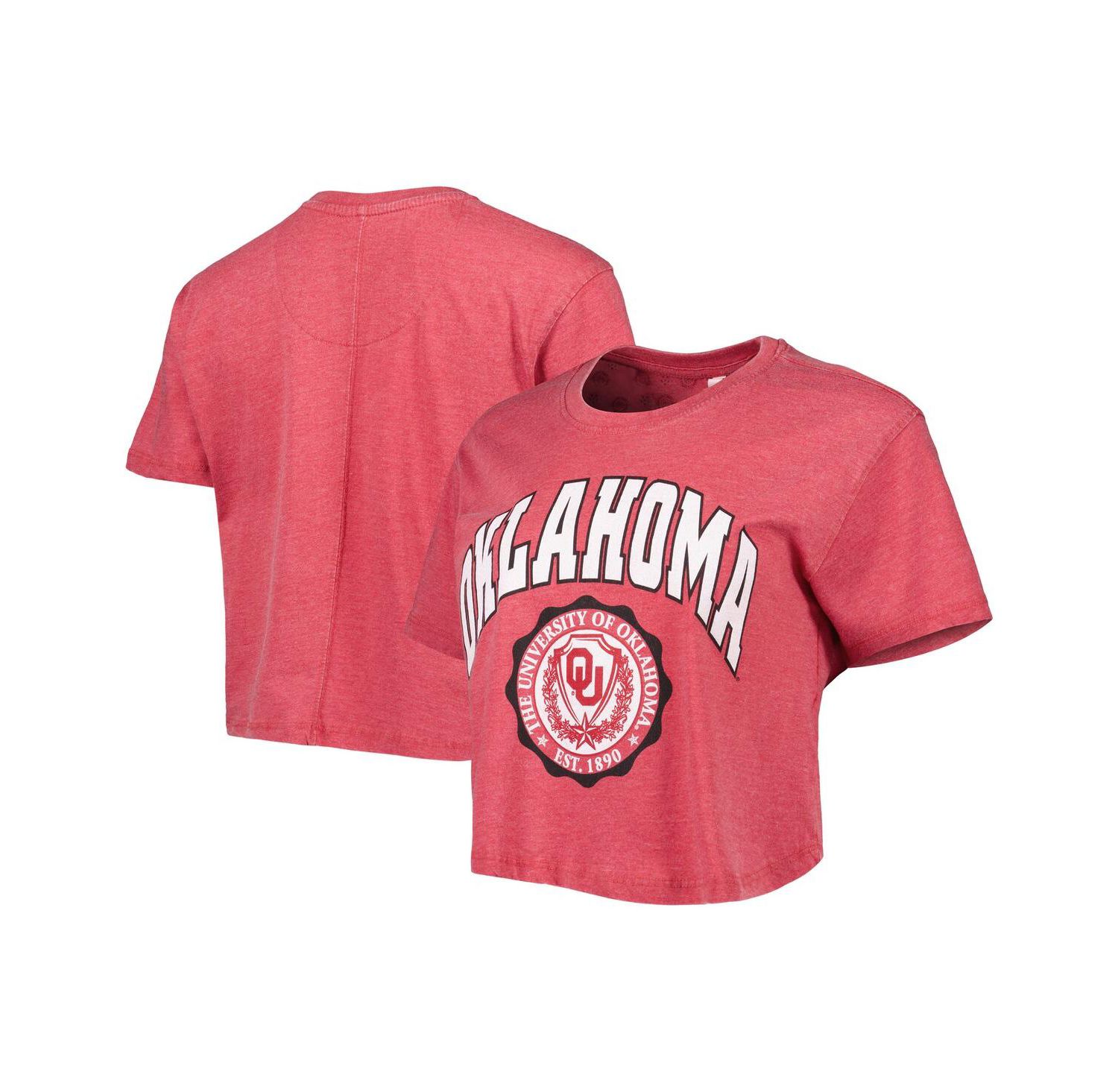 Women's Crimson Oklahoma Sooners Edith Vintage-Like Burnout Crop T-shirt