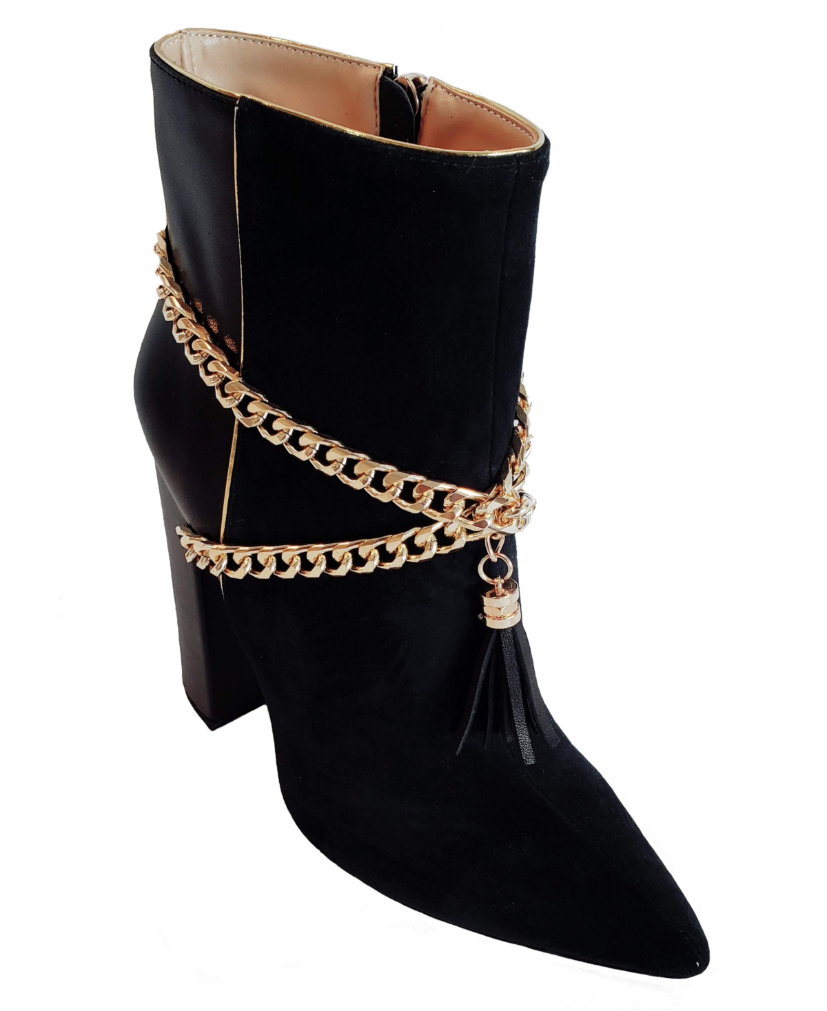 Things Ii Come Women's Keiisha Luxurious Chain Block Heel Dress Booties