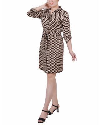 Petite 3 4 Sleeve Printed Shirt Dress