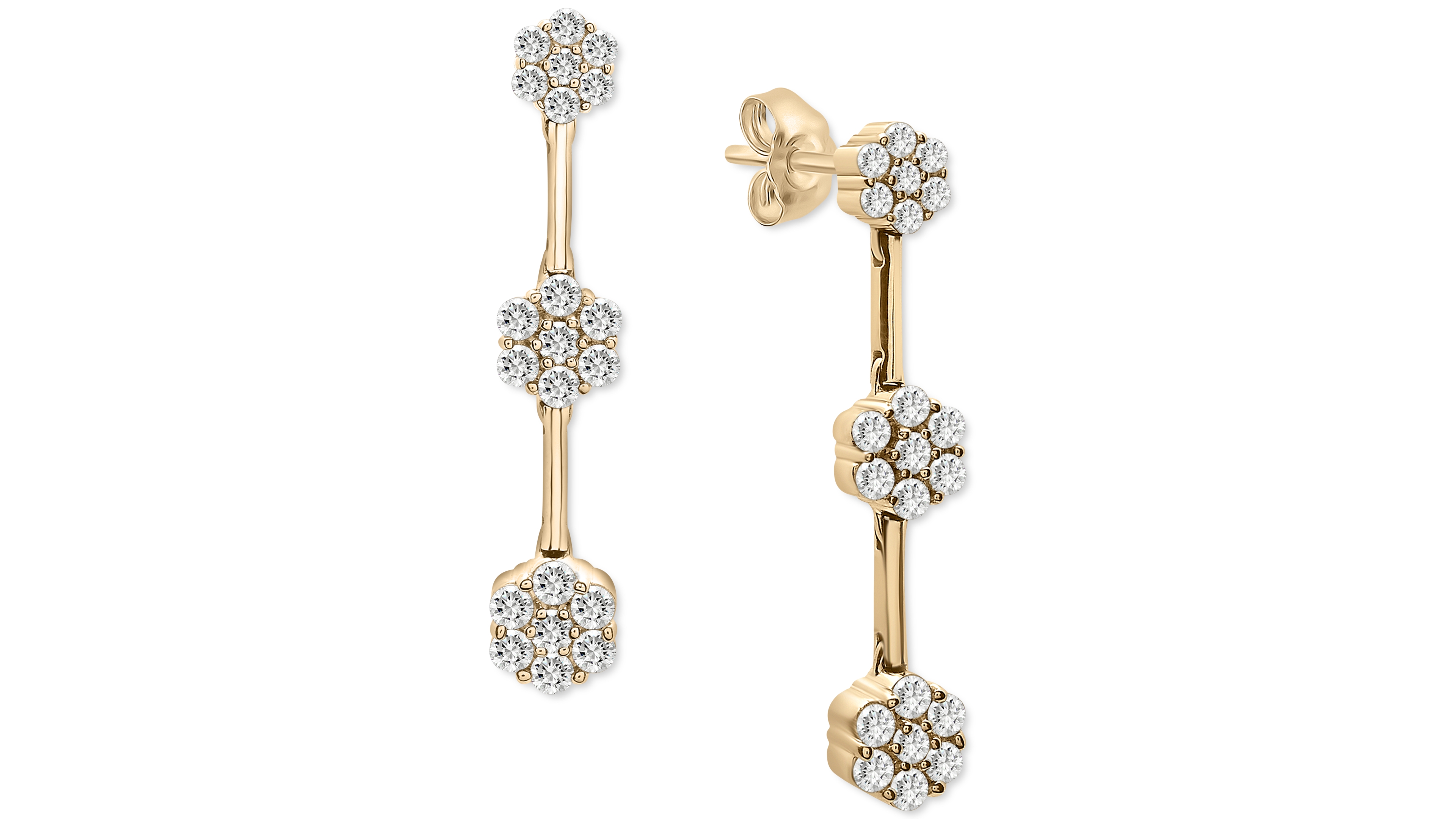 Wrapped in Love Diamond Triple Flower Cluster Drop Earrings (1-1/2 ct. t.w.) in 14k Gold, Created for Macy's