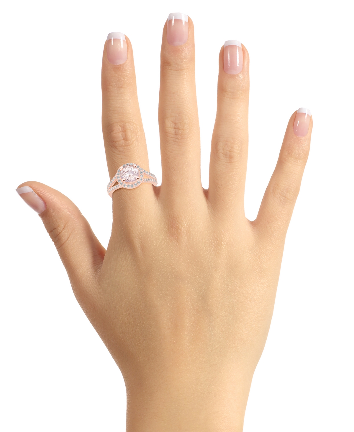 Macy's(1-7/8 ct. t.w.) and Diamond (1/2 ct. t.w.) Halo Ring in 14K Rose Gold - Morganite