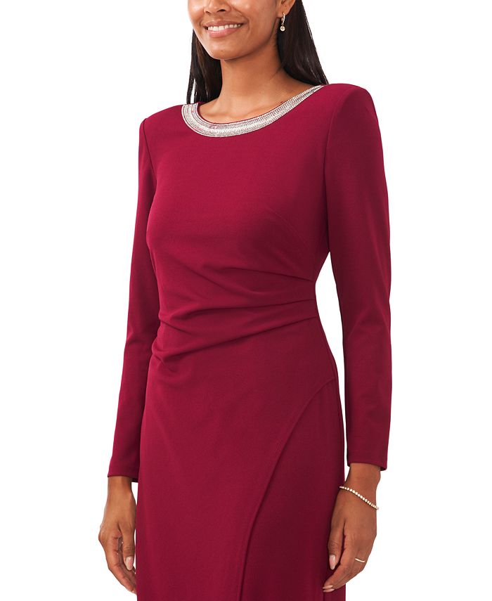MSK Women s Embellished Neck Long Sleeve Gown Macy s