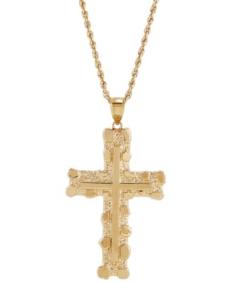 Macy's - Men's Nugget Cross 22" Pendant Necklace in 10k Yellow Gold