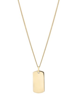 Macy's - Polished ID Tag Pendant 18" Curb Link Chain Necklace in 10k Yellow Gold