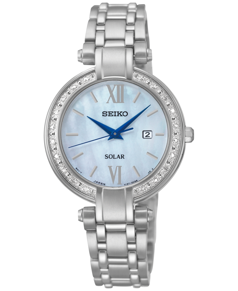 Seiko Womens Solar Diamond Accent Stainless Steel Bracelet Watch 30mm