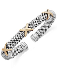X-Accent Textured Cuff Bracelet in 14k Gold and Sterling Silver