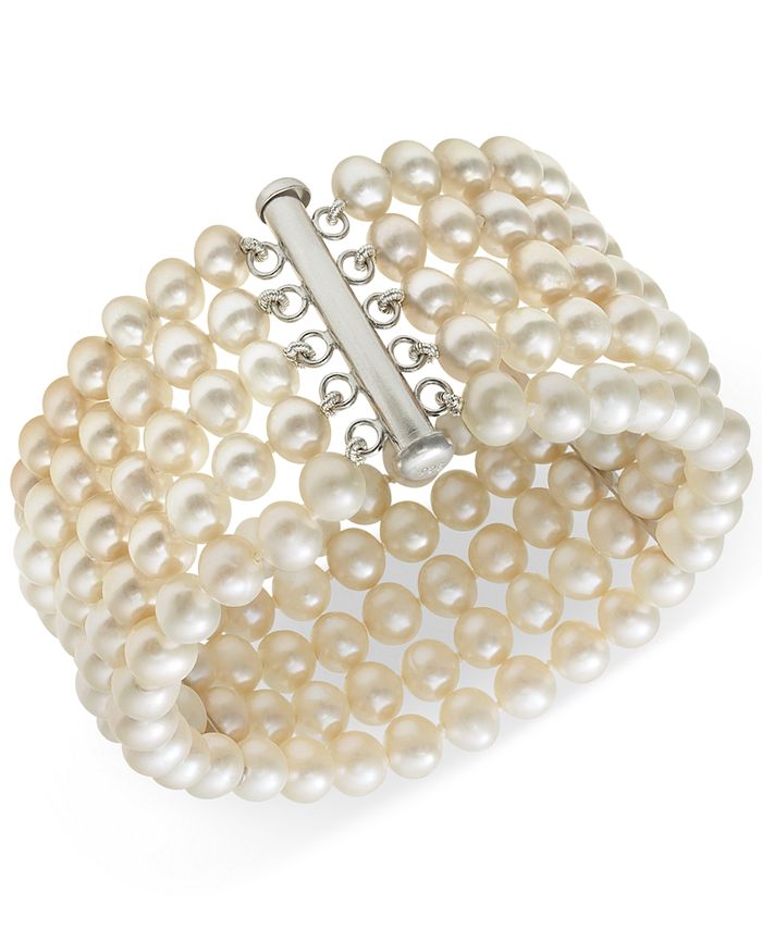 Belle de Mer - Cultured Freshwater Pearl Five-Row Bracelet in Sterling Silver (6-7mm)