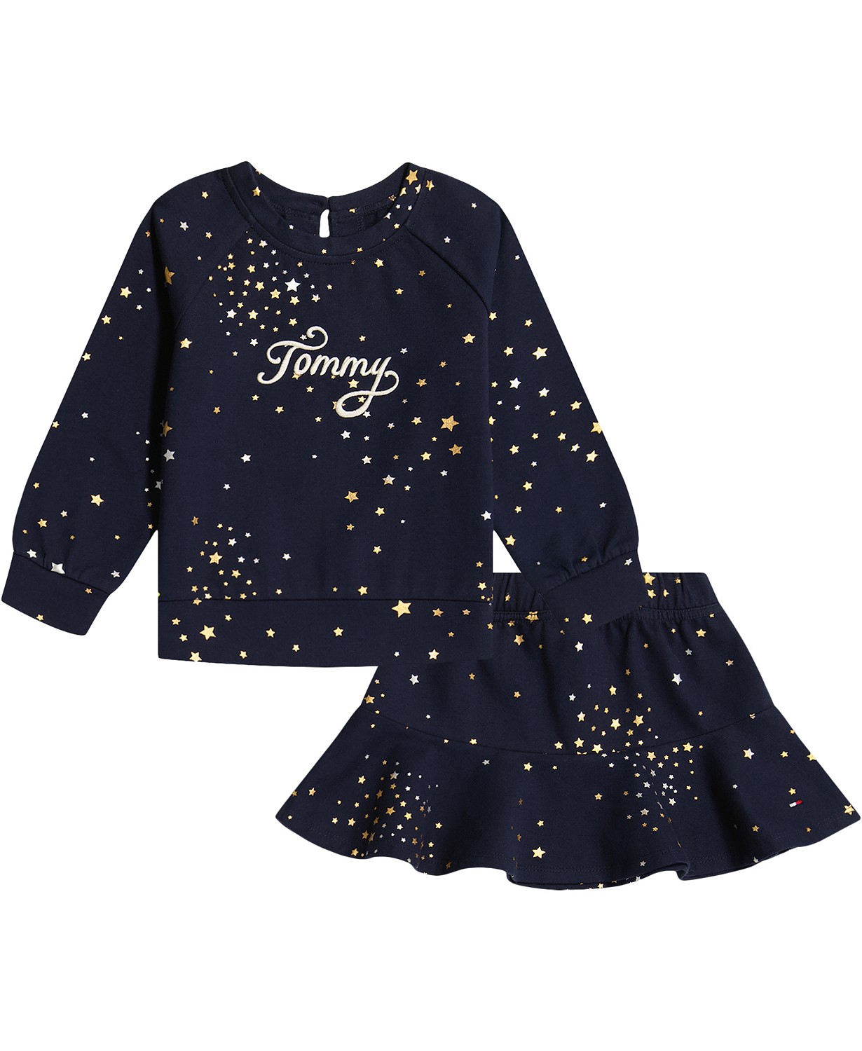 Little Girls 2 Piece Foil-Print French Terry Crew-Neck Pullover and Flounce Skirt Set