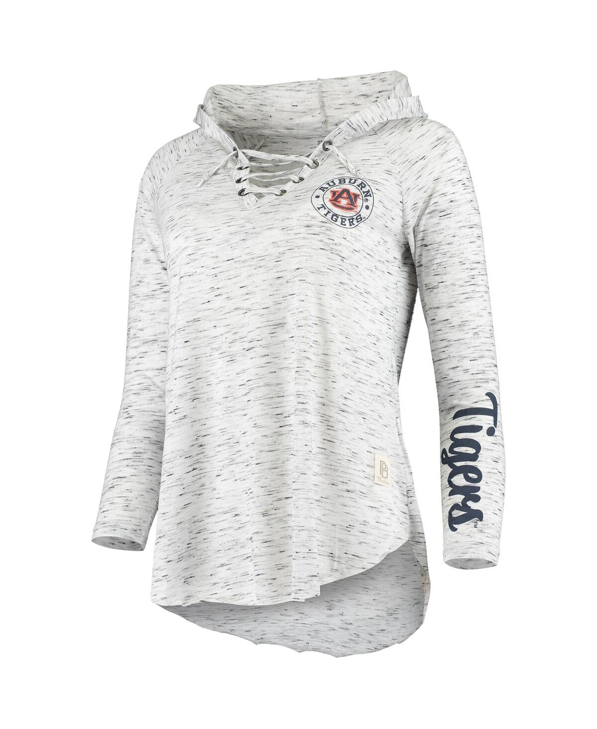 PRESSBOX WOMEN'S PRESSBOX GRAY AUBURN TIGERS SPACE DYE LACE-UP V-NECK LONG SLEEVE T-SHIRT 