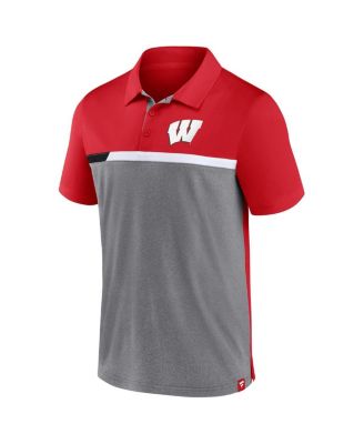 Men's Red and Heathered Gray Wisconsin Badgers Split Block Color Block Polo Shirt