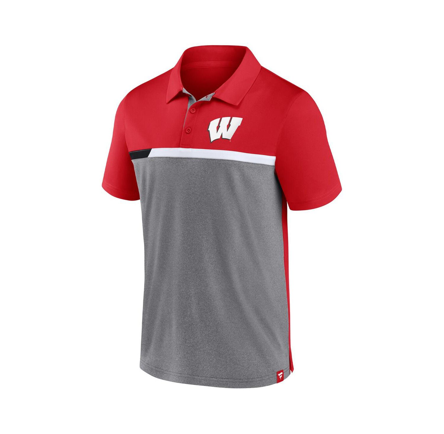 Men's Red and Heathered Gray Wisconsin Badgers Split Block Color Block Polo Shirt