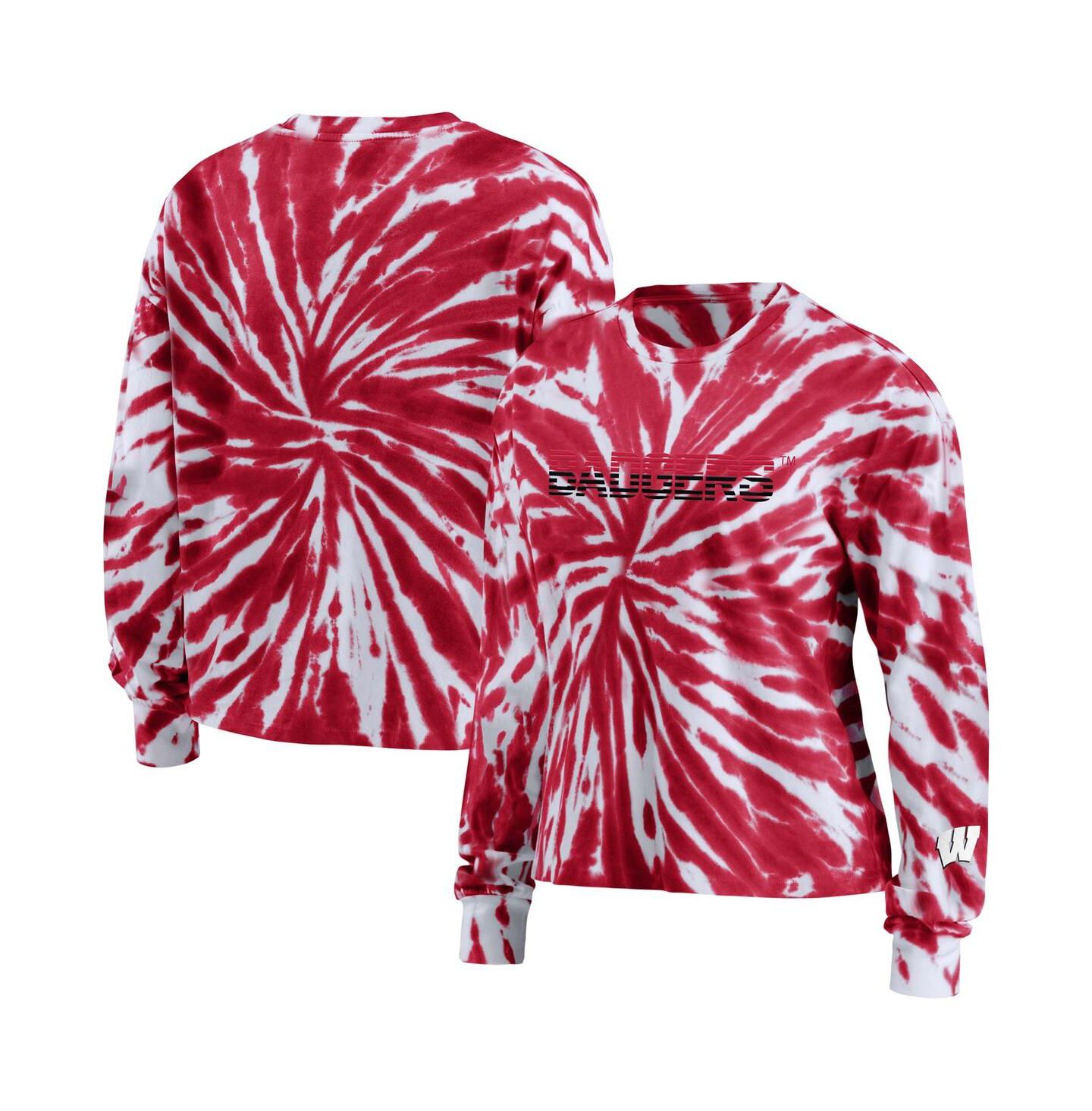 Женская футболка WEAR by Erin Andrews Red Wisconsin Badgers Tie-Dye Long Sleeve — фото 4