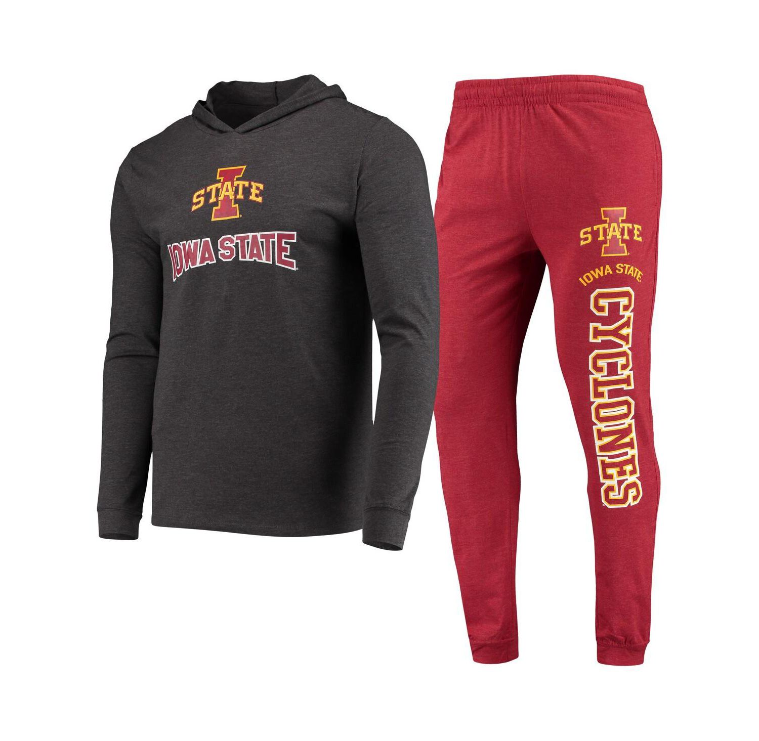 Men's Cardinal, Charcoal Iowa State Cyclones Meter Long Sleeve Hoodie T-shirt and Jogger Pants Sleep Set