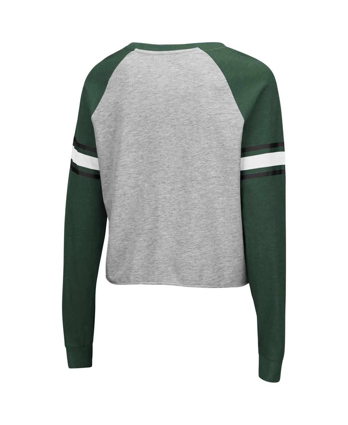 Shop Colosseum Women's  Heathered Gray, Green Michigan State Spartans Decoder Pin Raglan Long Sleeve T-shi In Heathered Gray,green