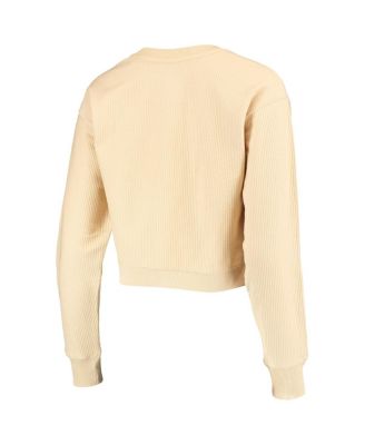 Women's Cream Oregon Ducks Corded Timber Cropped Pullover Sweatshirt