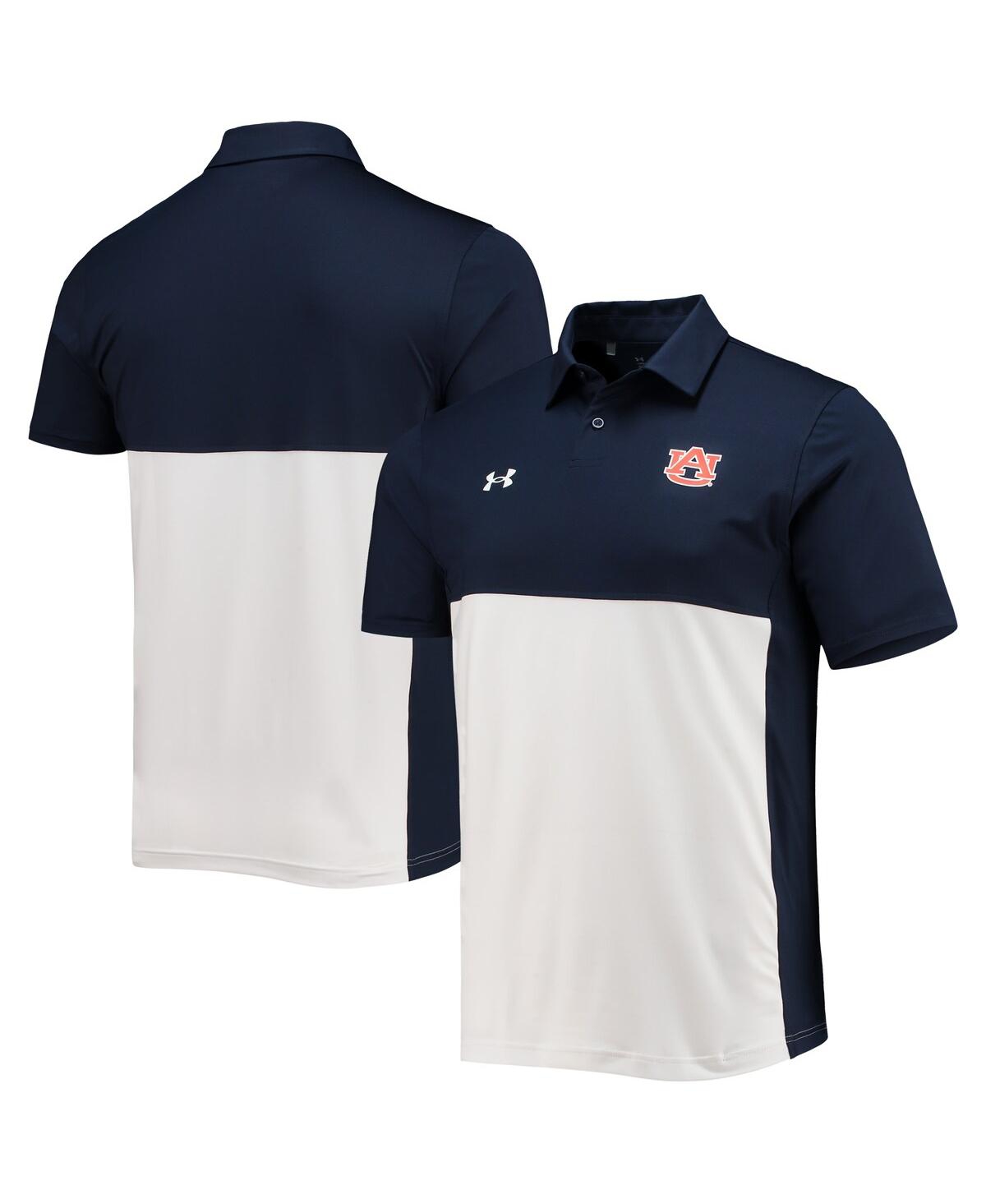 Men's Under Armour Navy, White Auburn Tigers 2022 Blocked Coaches Performance Polo Shirt - Navy, White