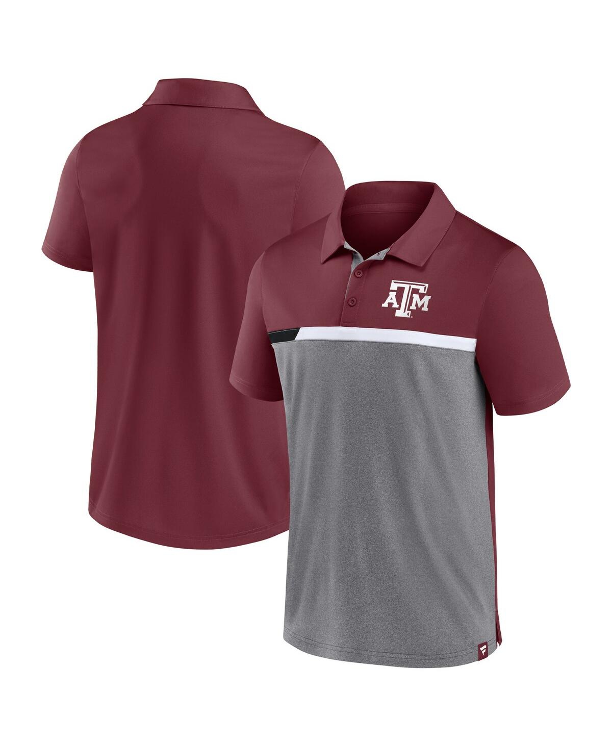Fanatics Men's  Maroon And Heathered Gray Texas A&m Aggies Split Block Color Block Polo Shirt In Maroon,heathered Gray