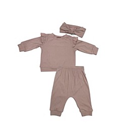 Baby Girls Fashion Top and Joggers with Matching Headband, 3-Piece Set
