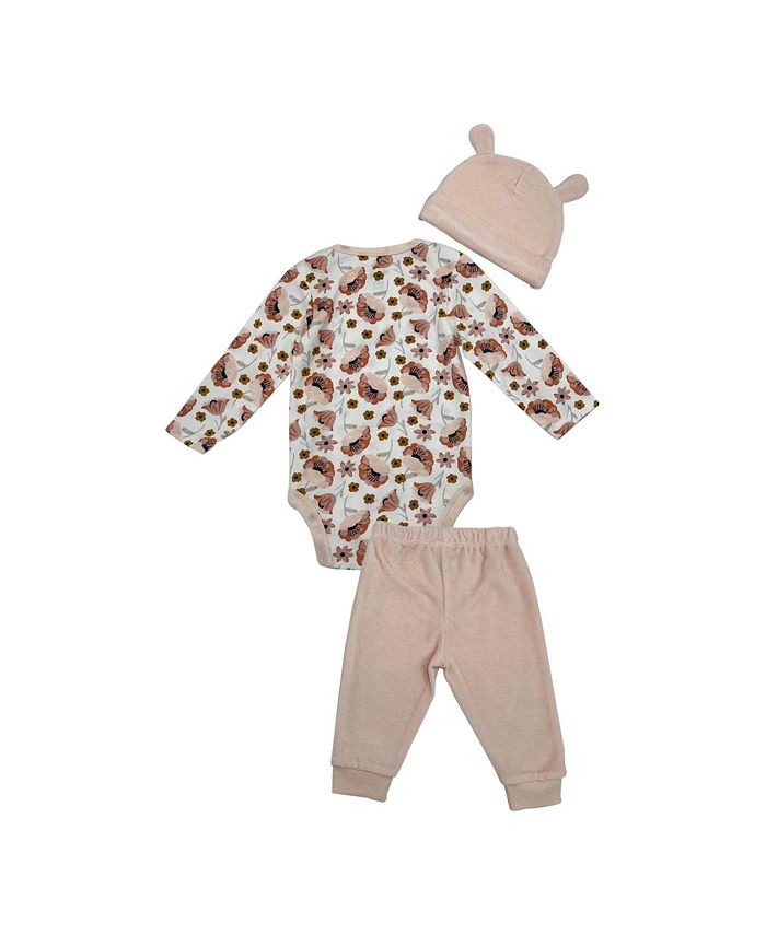 Chickpea Baby Girls Bodysuit and Joggers with Hat, 3 Piece Set