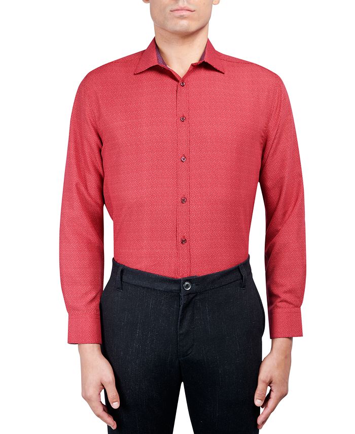 Calabrum Men's Regular Fit Dot Print Wrinkle Free Performance Dress