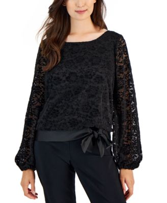 Tahari ASL - Women's Chenille Long-Sleeve Lace Blouse