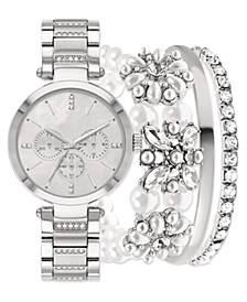 Women's Silver-Tone Metal Alloy Bracelet Watch 34mm Gift Set