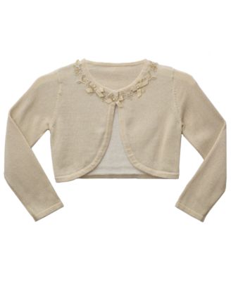 Little Girls Long Sleeved Venise Trim at Neckline Sweater