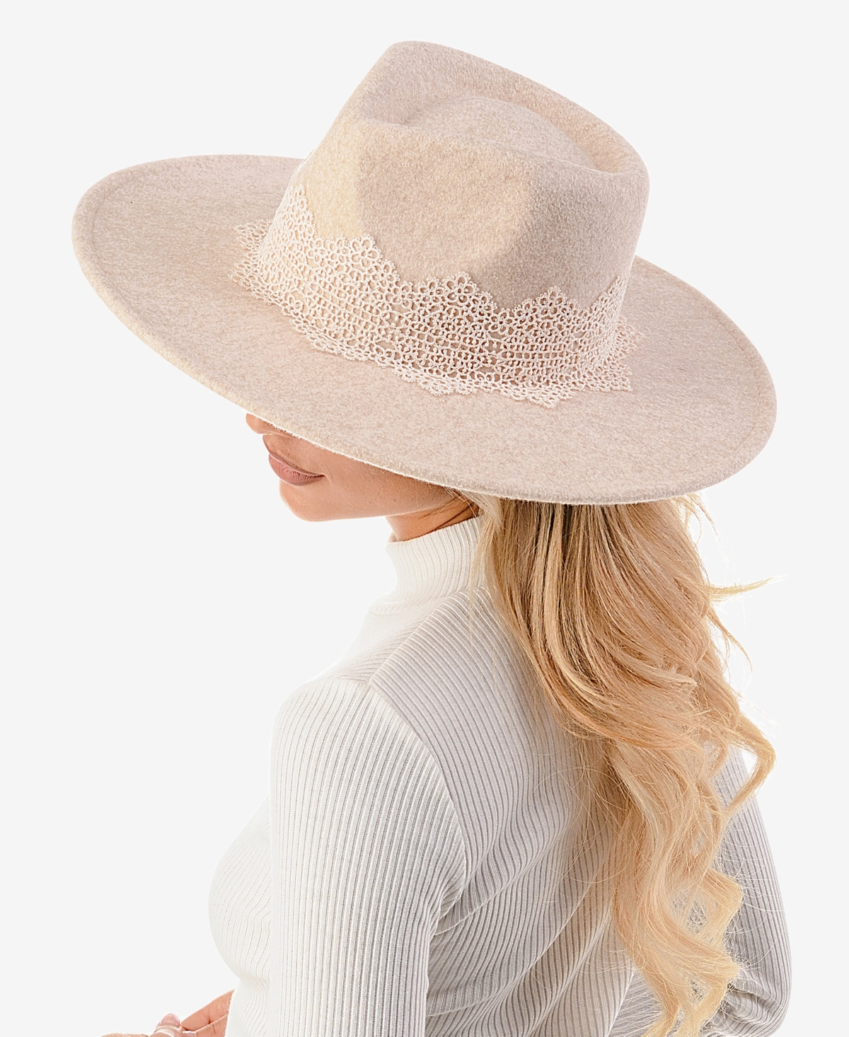 Marcus Adler Women's Lace Trim Wool Blend Panama Hat