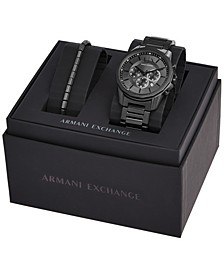 Women's Chronograph Black Stainless Steel Bracelet Watch, 44mm and Bracelet Gift Set