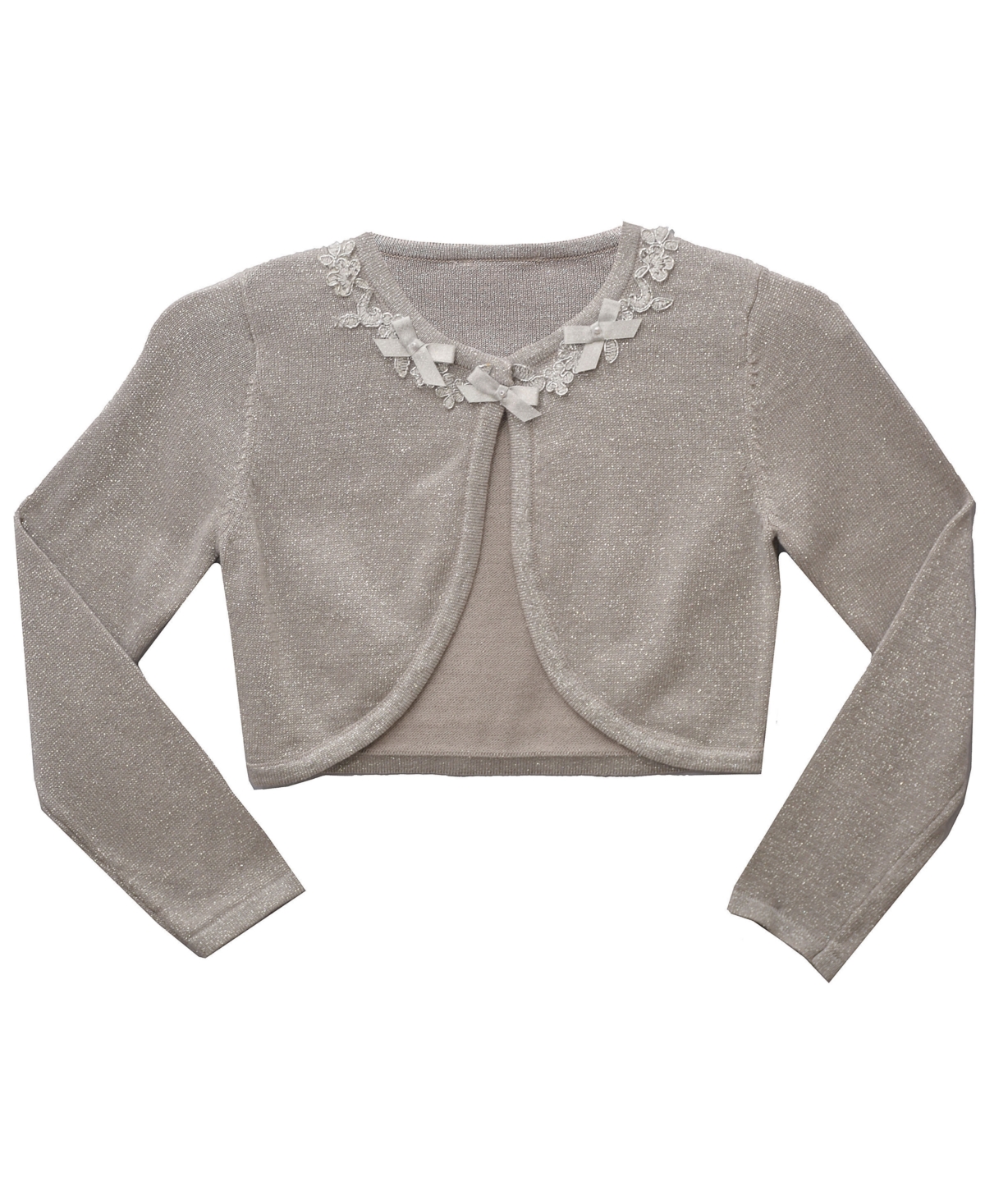 Bonnie Jean Kids' Toddler Girls Long Sleeved Venise Trim At Neckline Sweater In Silver-tone