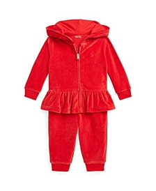 Baby Girls Velour Hoodie and Jogger Pants, 2 Piece Set