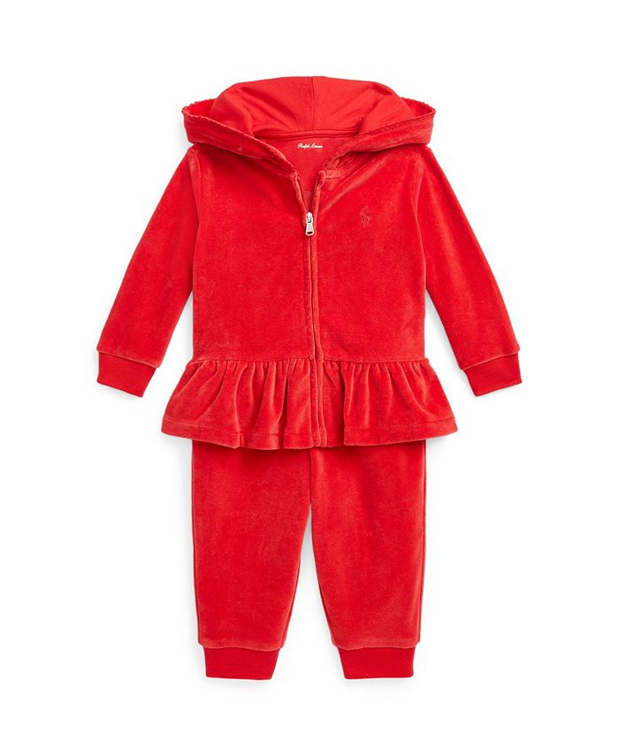 Polo Ralph Lauren Baby Girls Velour Hoodie and Jogger Pants, 2 Piece ...