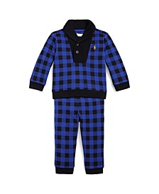 Baby Boys Checked Interlock Pullover and Pants, 2 Piece Set