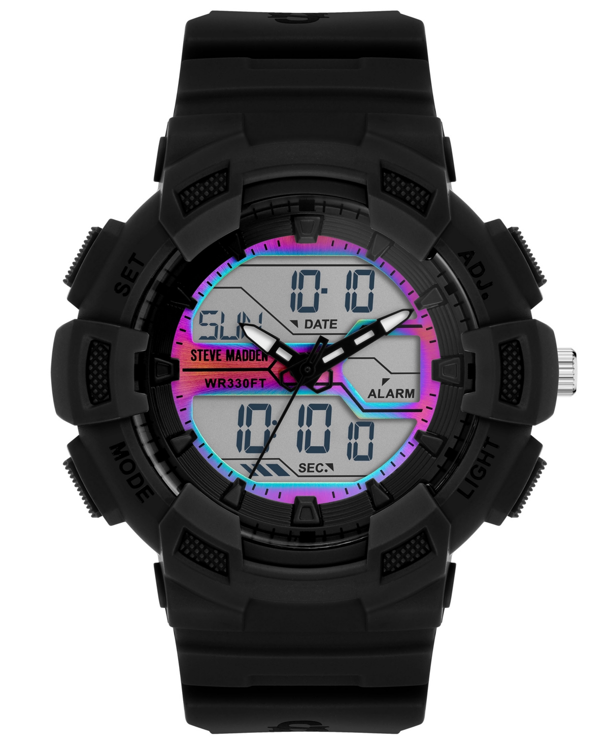 Steve Madden Women's Black Digital Sport Silicone Band Watch, 51mm