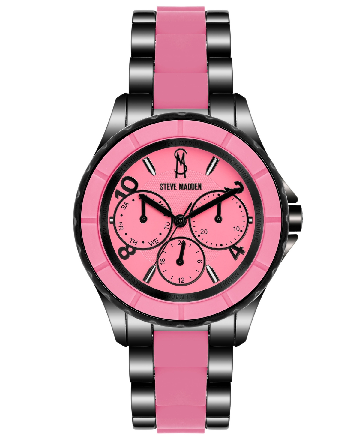 Women's Analog Black Alloy with Pink Silicone Center Link Bracelet Watch, 40mm - Black, Pink
