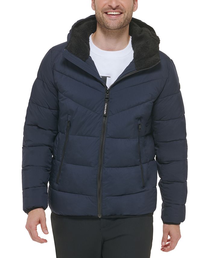 Calvin Klein Men's Chevron Stretch Jacket With Sherpa Lined Hood ...